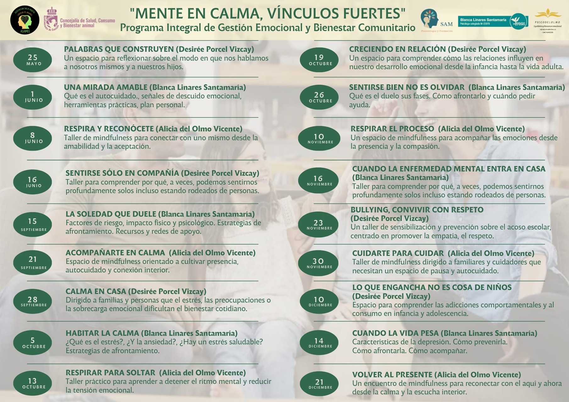 CALENDARIO TALLERES PROYECTO CONCEJALÍA SALUD COSLADA